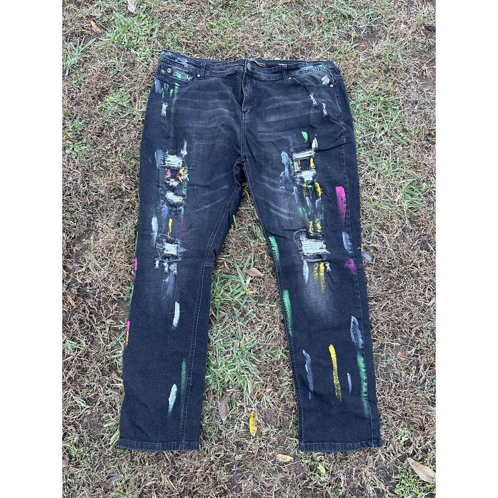Switch Remarkable Premium Denim Distressed Paint Jeans Mens 44x32 Slim Taper Fit